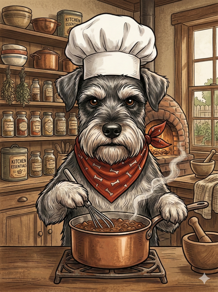 Ham the Miniature Schnauzer with red bandana