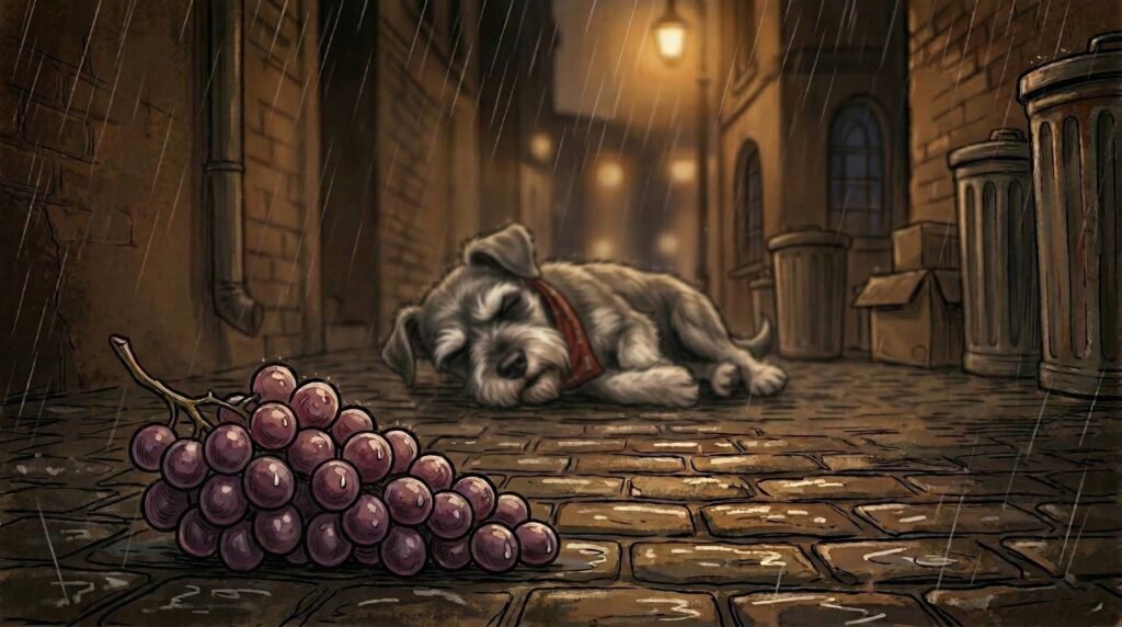 Ham is feeling sick after licking grapes in alley dangerous toxic food warning.
