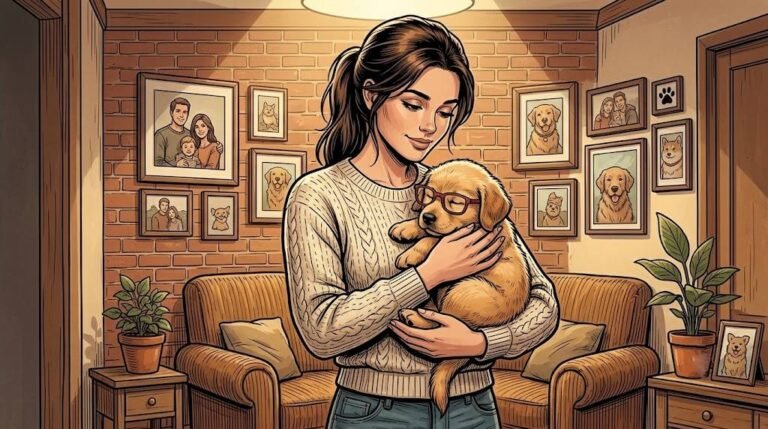The Therapist holding a sleeping puppy Alfred on the first day home
