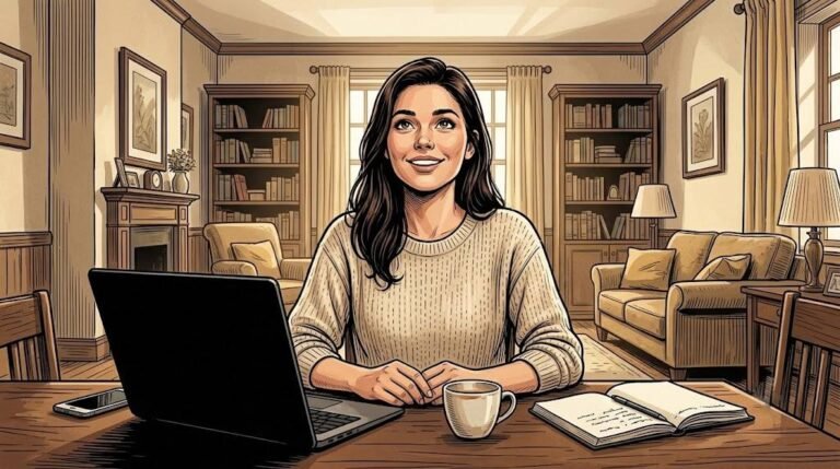 First-time dog owner researching breeds on laptop before getting a dog, room completely unprepared in the background